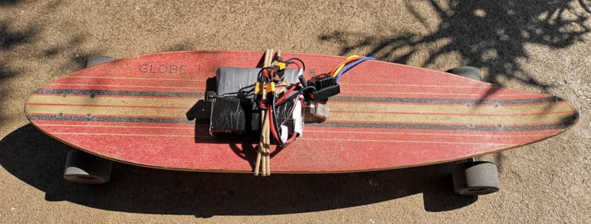 DIY electric longboard battery with rubber ties
